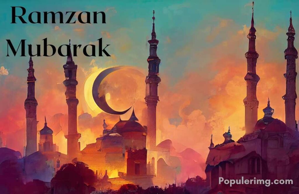 A Big Palace And Big Tower And A Beautiful Moon Are Visible In This Image  (Ramzan Mubarak Image)