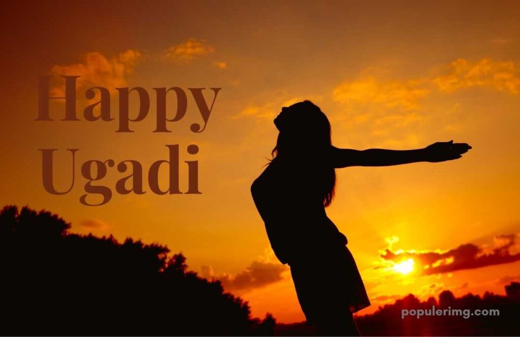 Girl Spreading Her Hands In  The Evening And Happy Ugadi