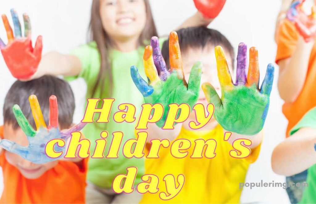 Children Having Fun With Color In Hand  (Happy Children'S Day)