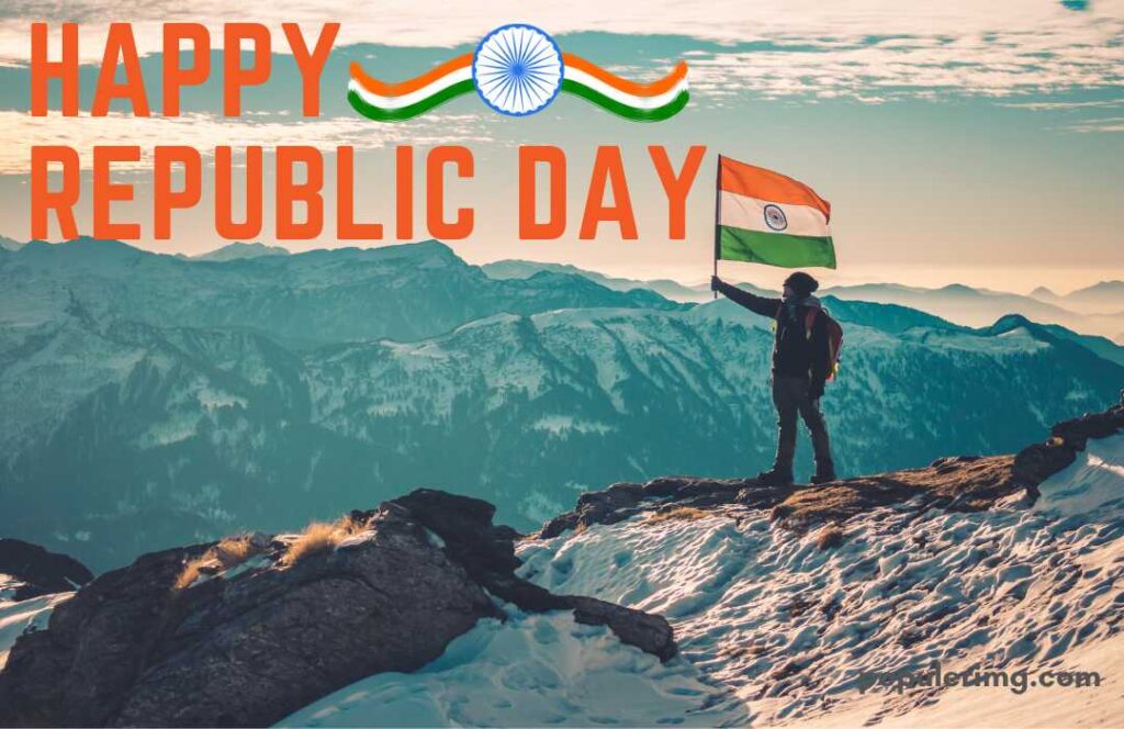 Boy Waving Tricolor On Top Of Snow 

 (Happy Republic Day)