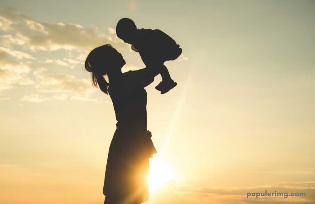 Mother Lifting Her Daughter And Happy Family 