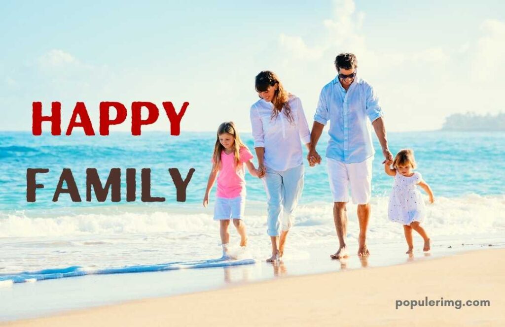 Happy Smiling Family Laughing On Beautiful Beach