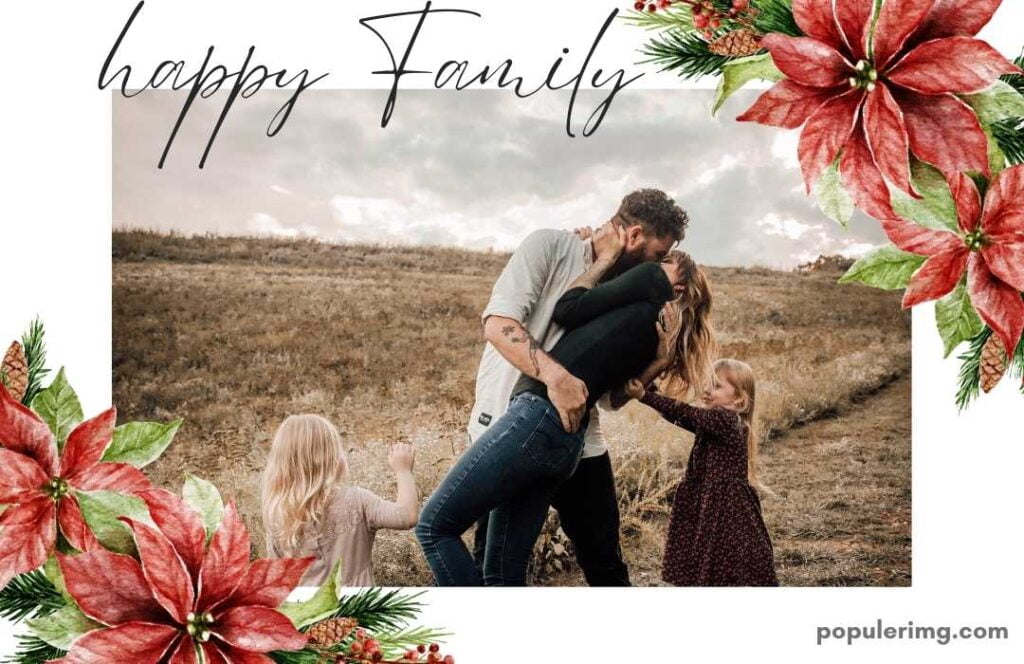 Husband Kissing In Front Of His Wife And Two Daughters