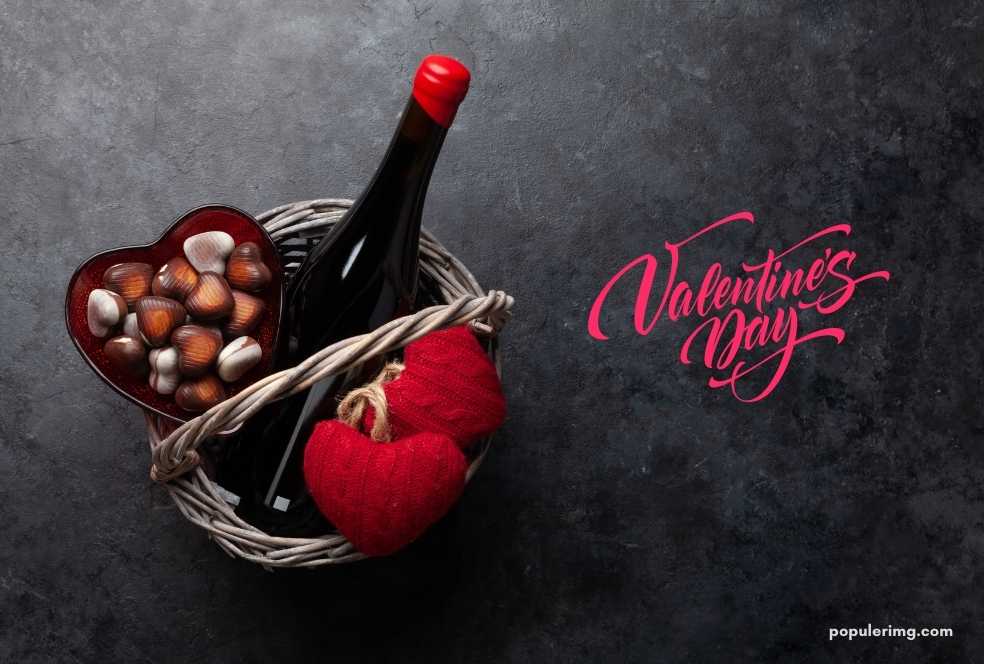 Valentine'S Day With A Bottle Of Wine And Nuts.	