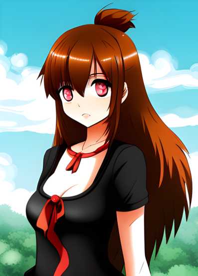 An Anime Girl In A Black Dress With Red Hair.	