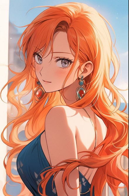 An Anime Girl With Long Orange Hair.	