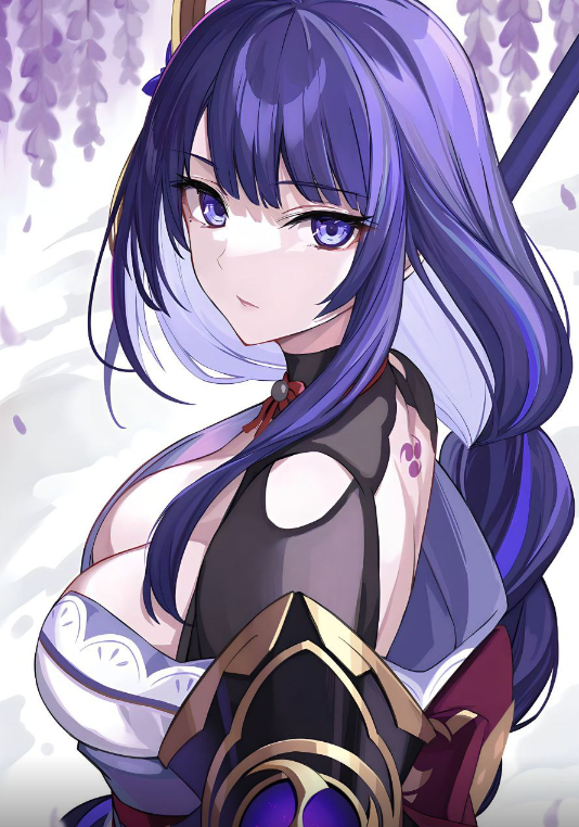 A Female Anime Character With Blue Hair And A Sword.	