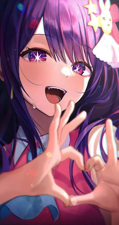 Anime Girl With Purple Hair Making A Heart Sign.	