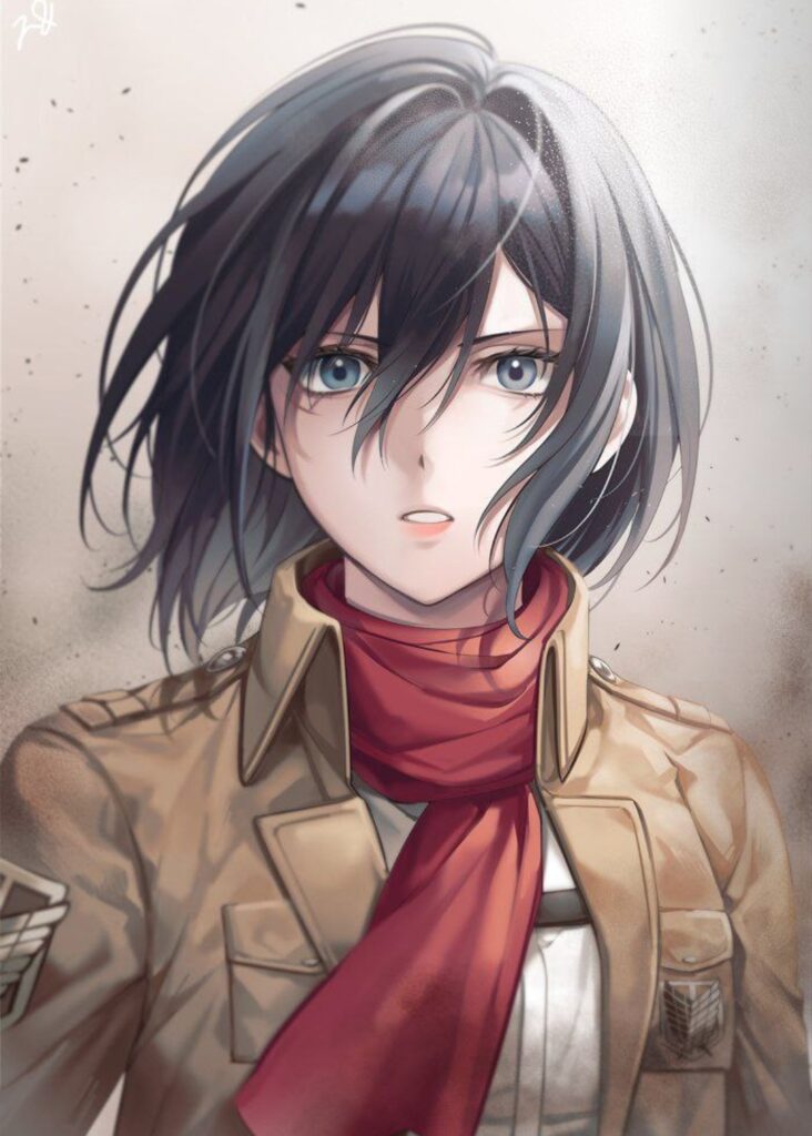 An Anime Girl In A Military Uniform With A Red Scarf.	