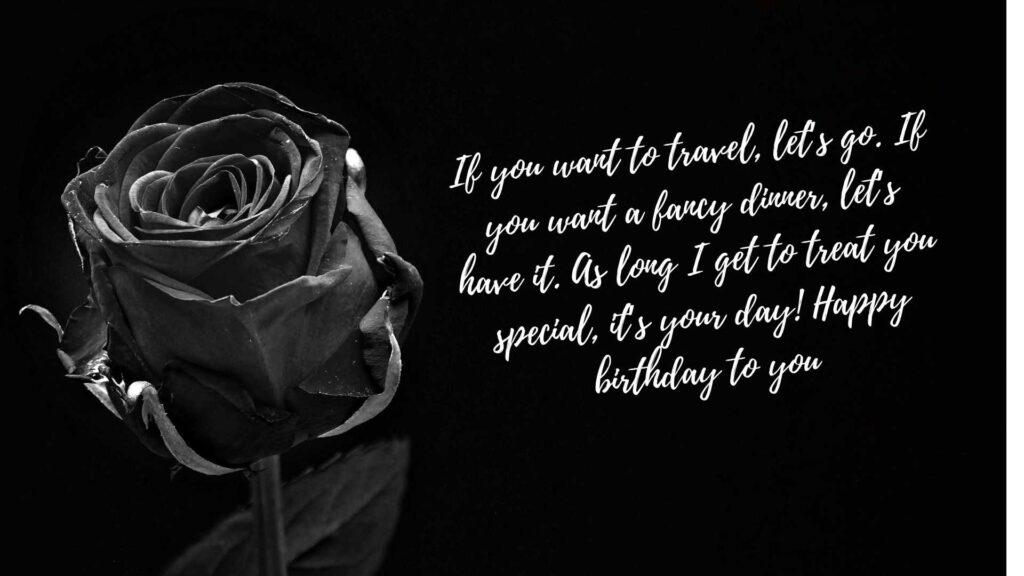 A black rose on a black background with a quote on it.	