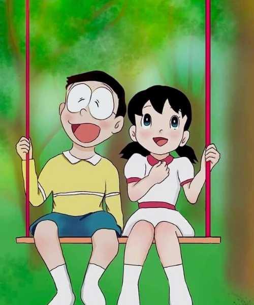 Two Cartoon Characters Sitting On A Swing.	