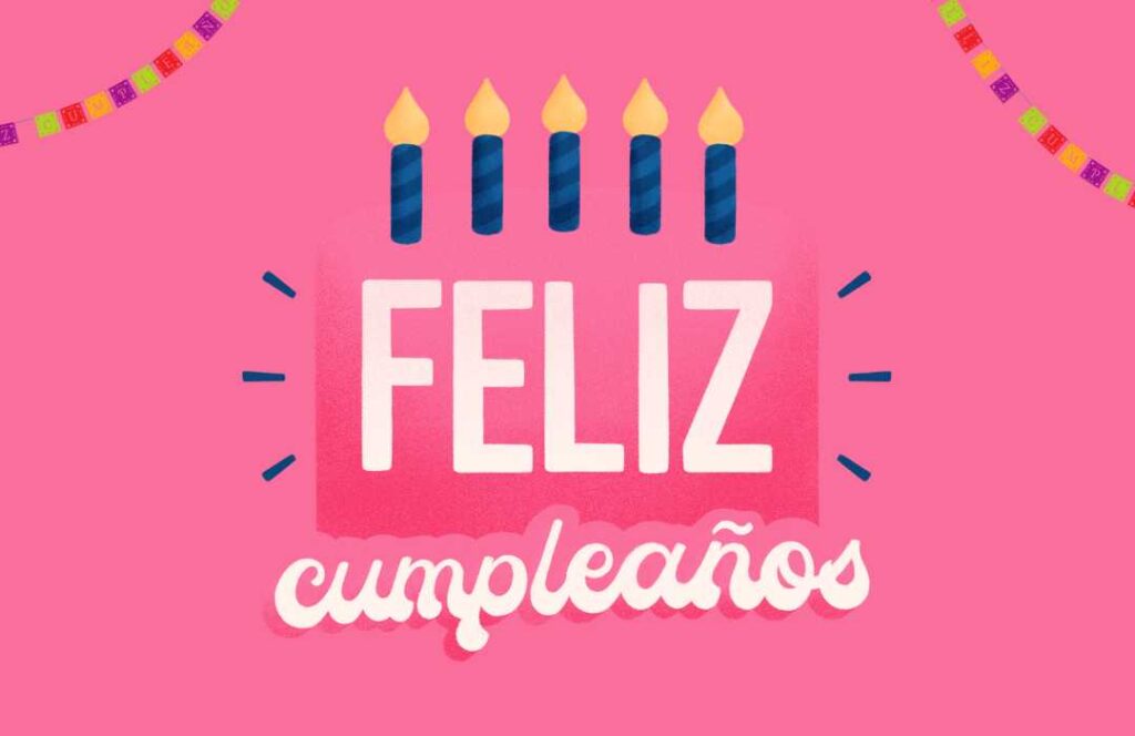 The Word Feliz Cumpleaos On A Pink Background.	