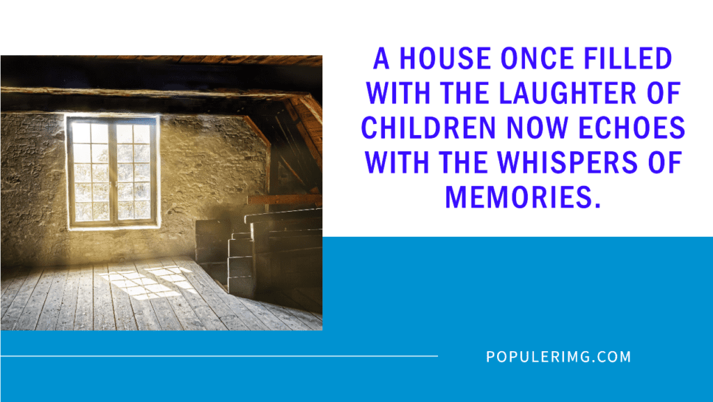 "A house once filled with the laughter of children now echoes with the whispers of memories." - quotes for empty nesters