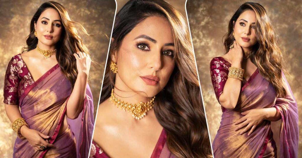 Hina Khan Shines In Diwali Fashion, Dons Mesmerizing Magenta Saree For Early Festive Sparkle 